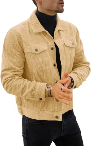 Pretifeel Mens Corduroy Trucker Jacket Slim Fit Button Down Fall Winter Coat