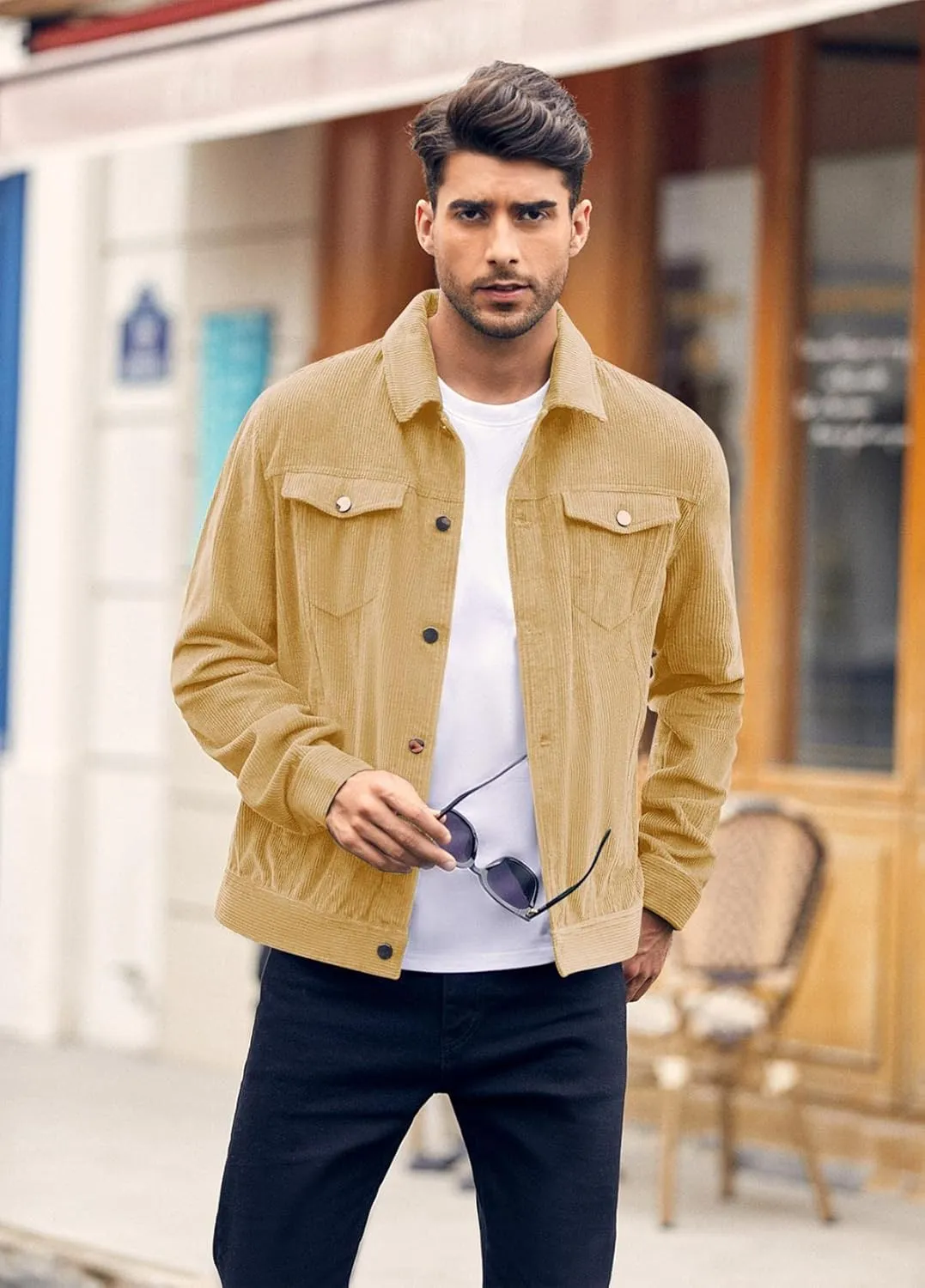 Pretifeel Mens Corduroy Trucker Jacket Slim Fit Button Down Fall Winter Coat