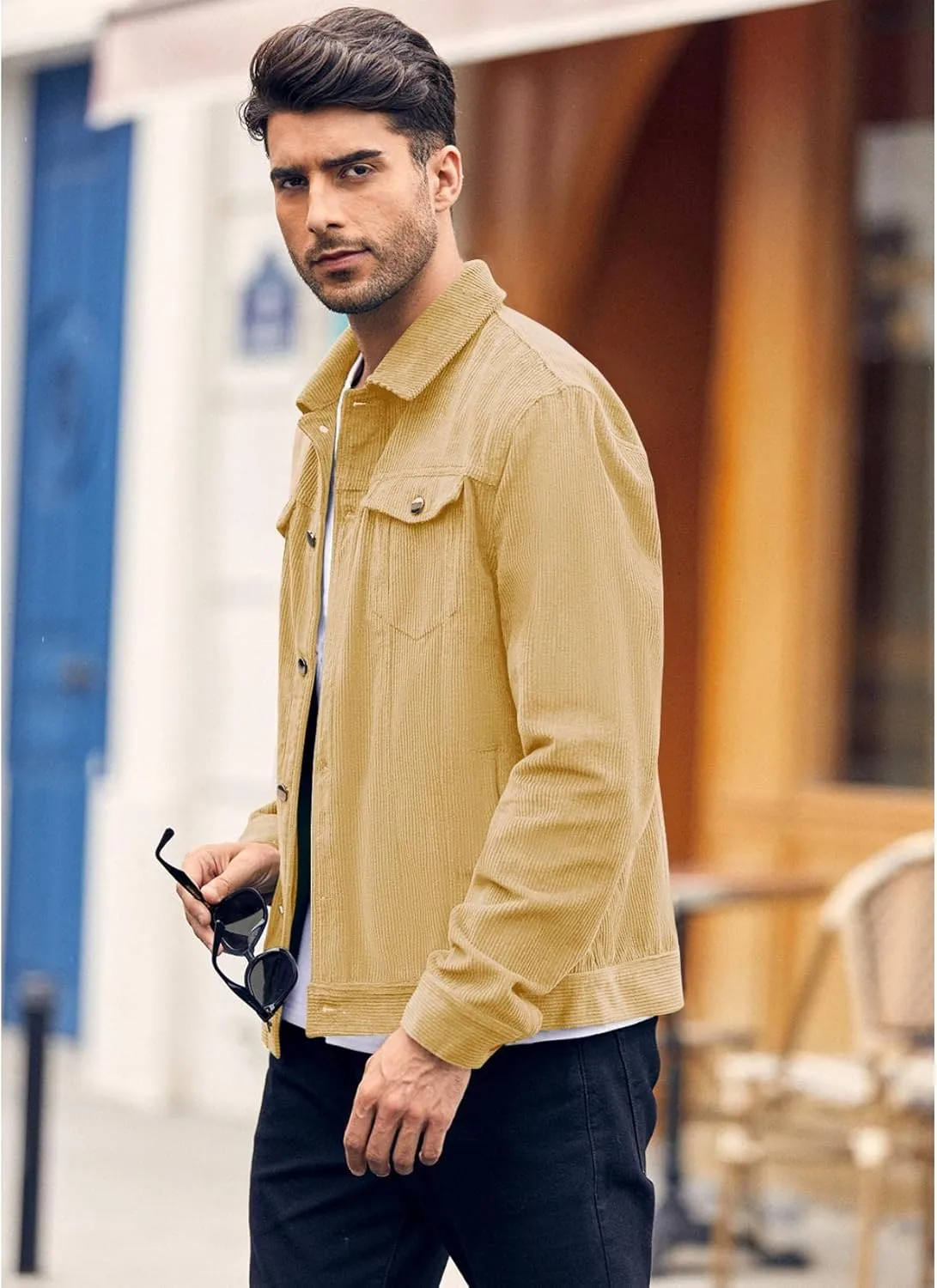 Pretifeel Mens Corduroy Trucker Jacket Slim Fit Button Down Fall Winter Coat