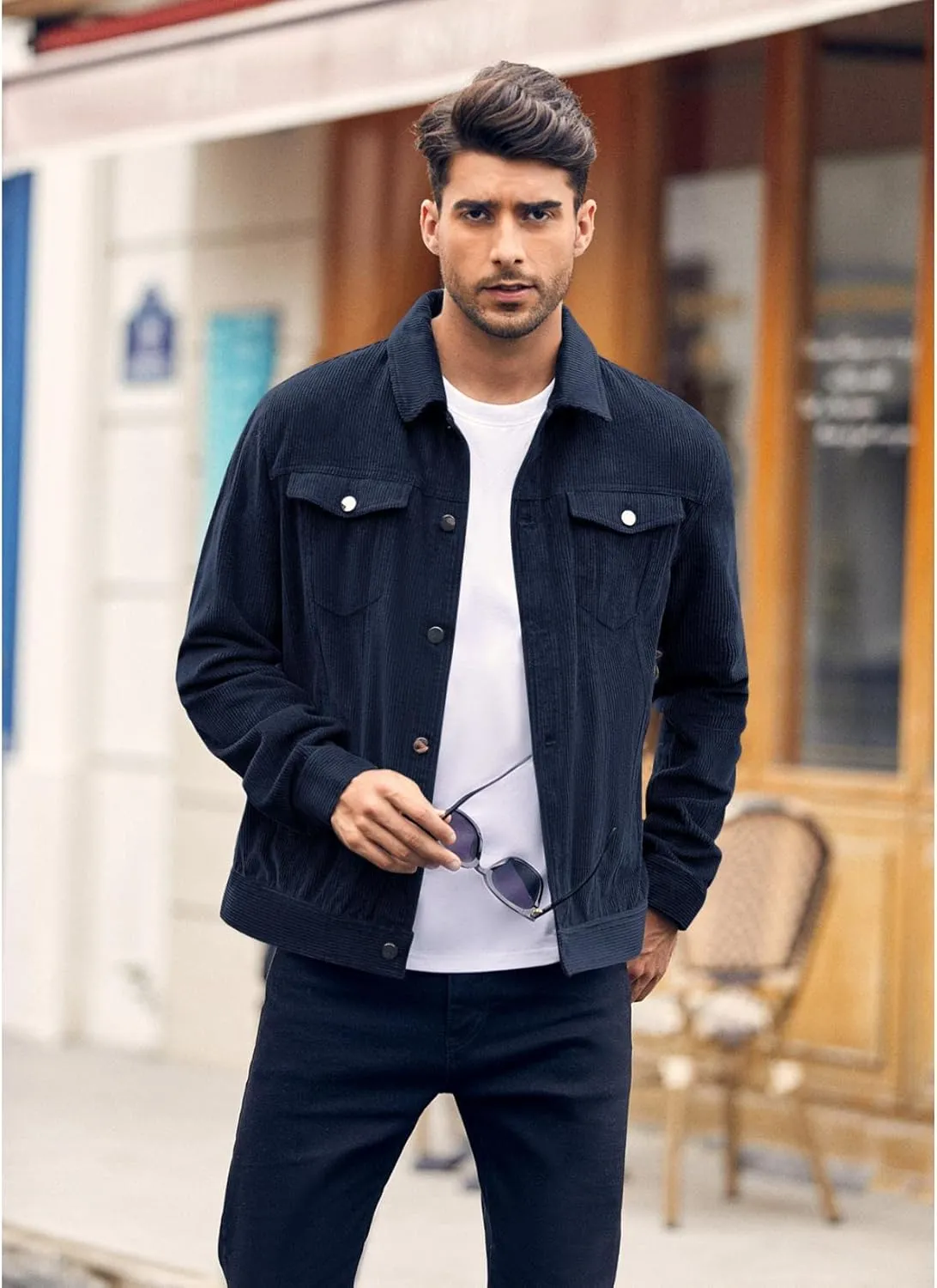 Pretifeel Mens Corduroy Trucker Jacket Slim Fit Button Down Fall Winter Coat