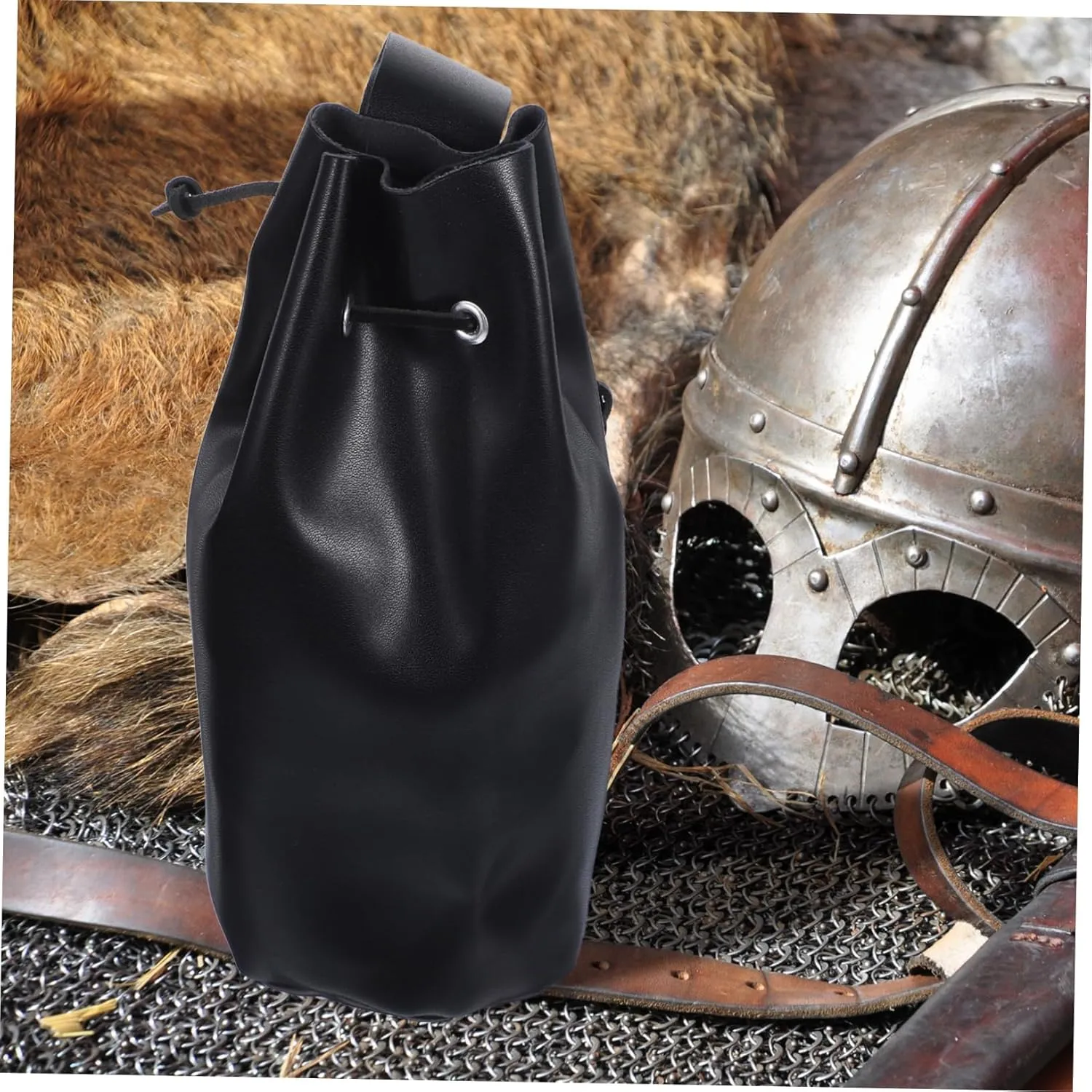 Pu Renaissance Waist Pouch Coin Purse for Renaissance Viking Belt Purse Black Medieval Cosplay Pouch Bag