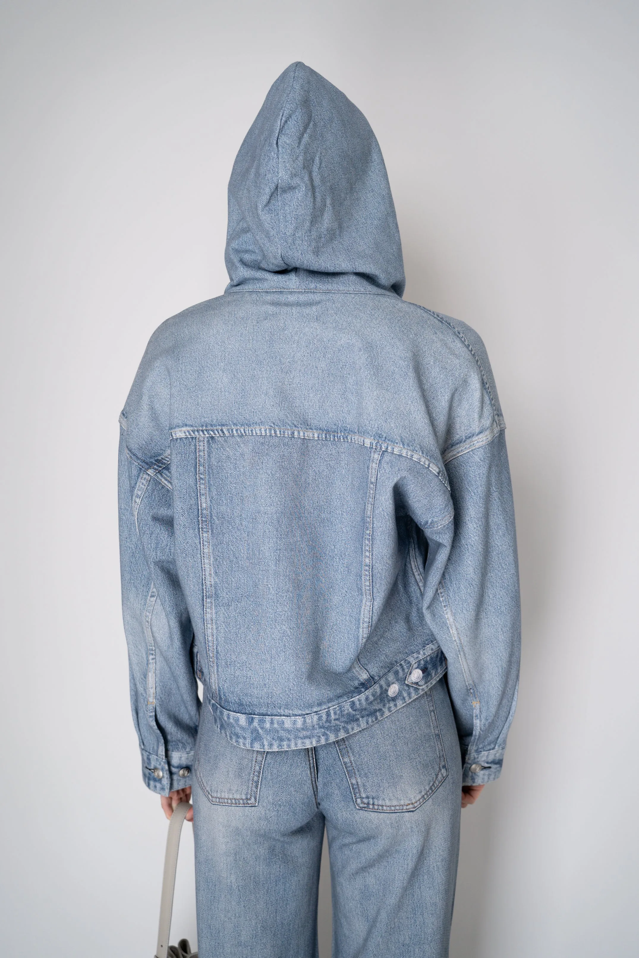 Rag & Bone Miramar Cropped Terry Cloth Trucker Hoodie in Light Blue Denim Print
