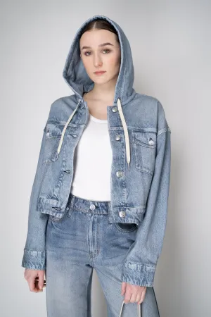 Rag & Bone Miramar Cropped Terry Cloth Trucker Hoodie in Light Blue Denim Print