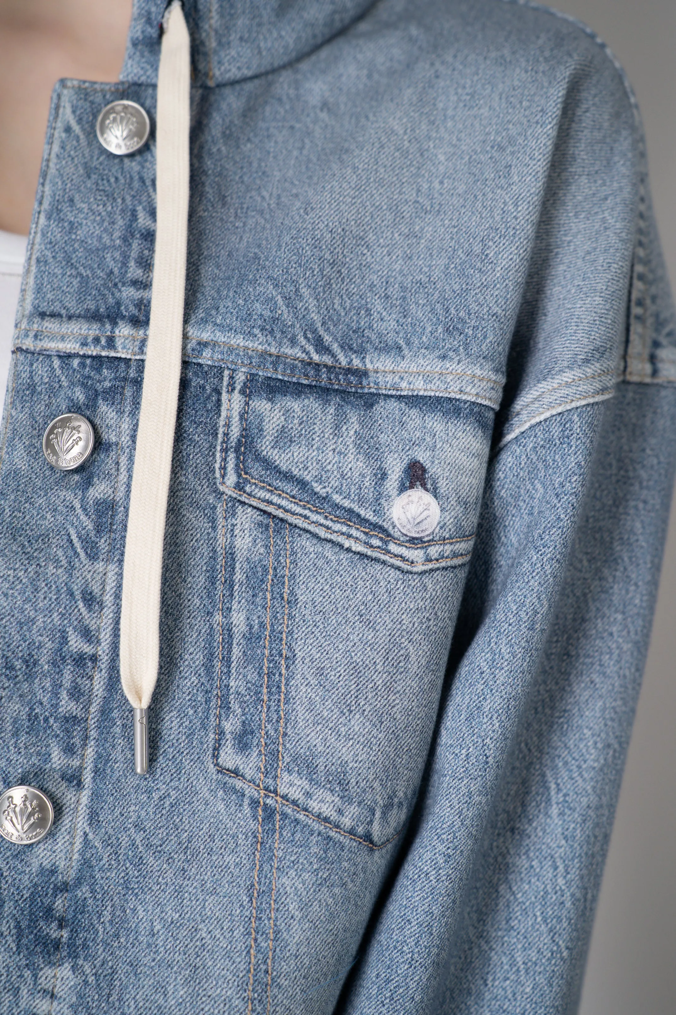 Rag & Bone Miramar Cropped Terry Cloth Trucker Hoodie in Light Blue Denim Print
