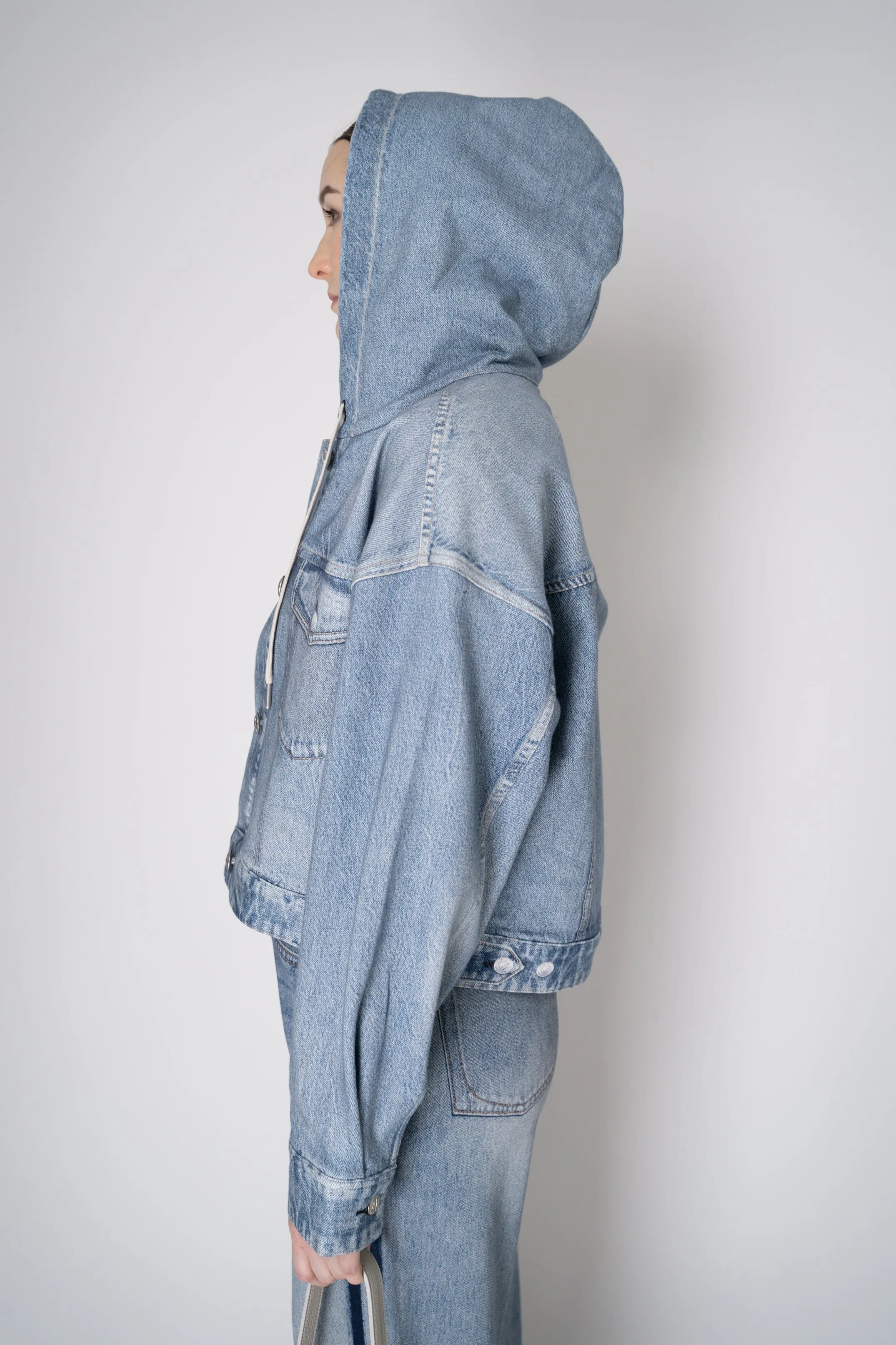 Rag & Bone Miramar Cropped Terry Cloth Trucker Hoodie in Light Blue Denim Print