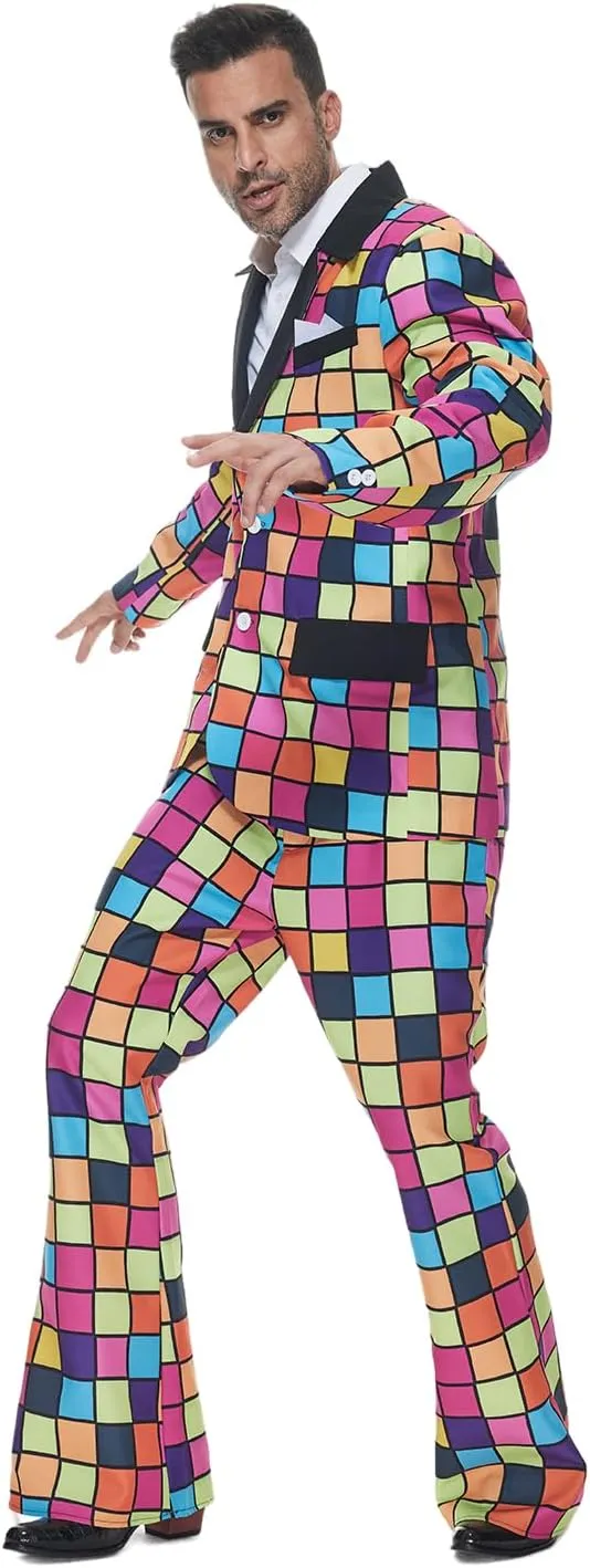 ReneeCho Men 60s 70s Disco Costume Performance Suit Jacket and Pant Halloween Party