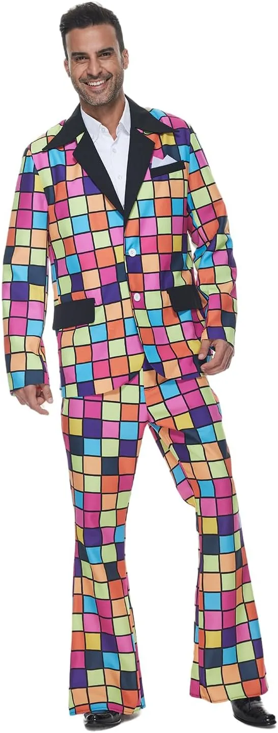 ReneeCho Men 60s 70s Disco Costume Performance Suit Jacket and Pant Halloween Party