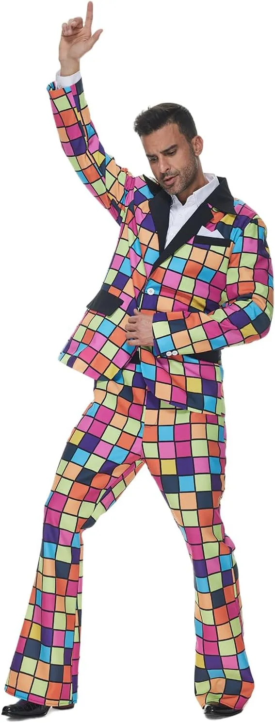 ReneeCho Men 60s 70s Disco Costume Performance Suit Jacket and Pant Halloween Party