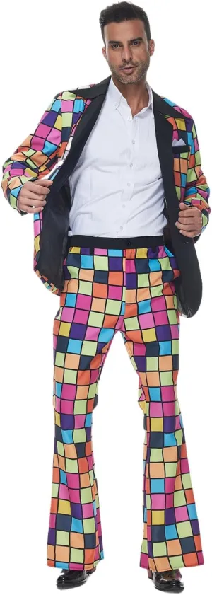 ReneeCho Men 60s 70s Disco Costume Performance Suit Jacket and Pant Halloween Party
