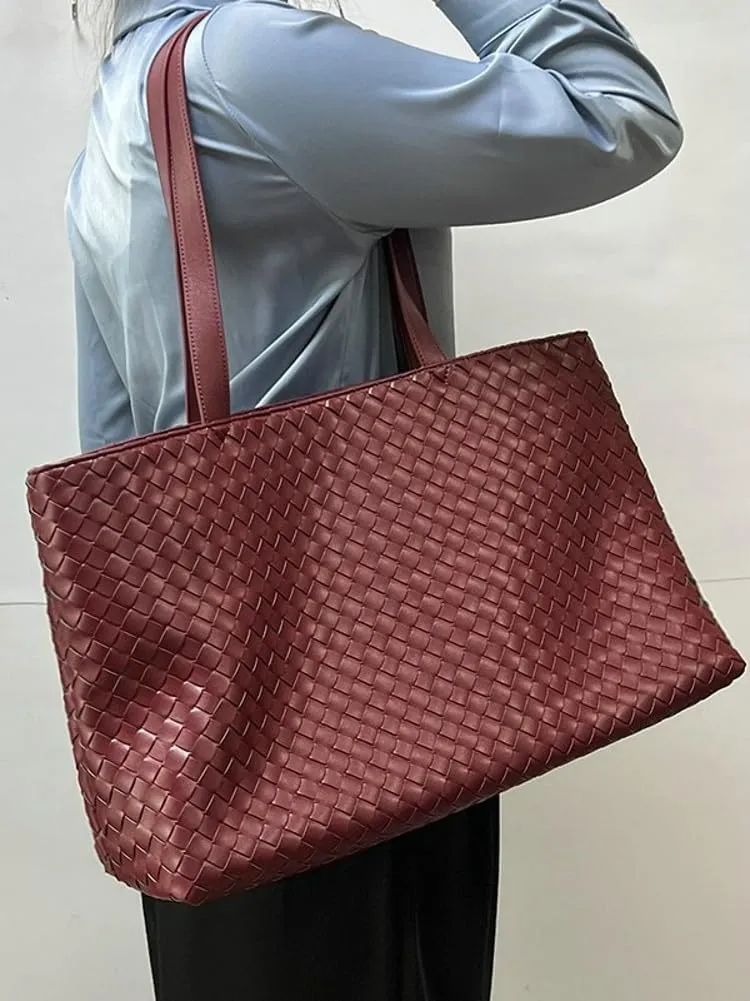 Retro Woven Tote Bag Handbag Purse Unisex Large Shoulder Purses Leather Woven Hobo Bag Underarm Handbags for Women Men