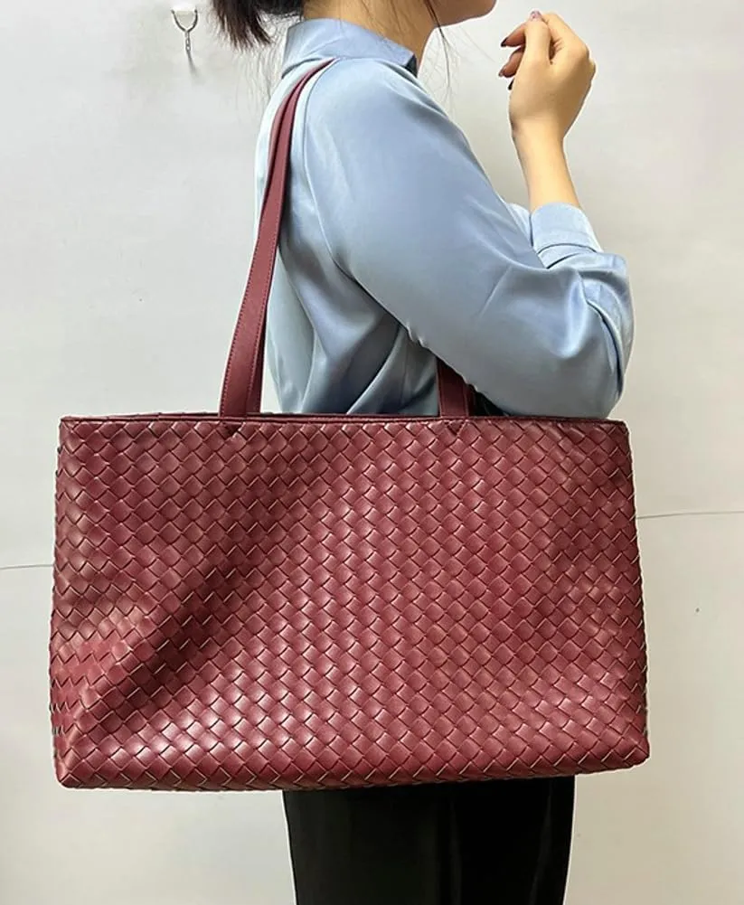 Retro Woven Tote Bag Handbag Purse Unisex Large Shoulder Purses Leather Woven Hobo Bag Underarm Handbags for Women Men