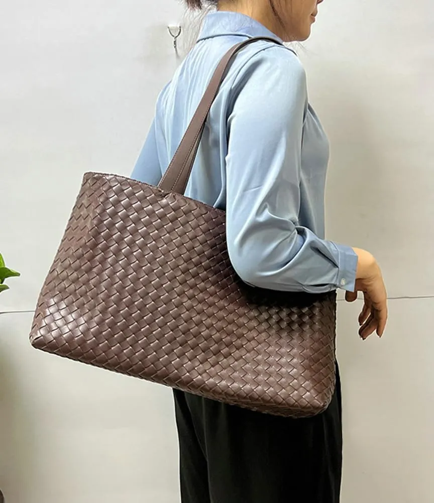 Retro Woven Tote Bag Handbag Purse Unisex Large Shoulder Purses Leather Woven Hobo Bag Underarm Handbags for Women Men