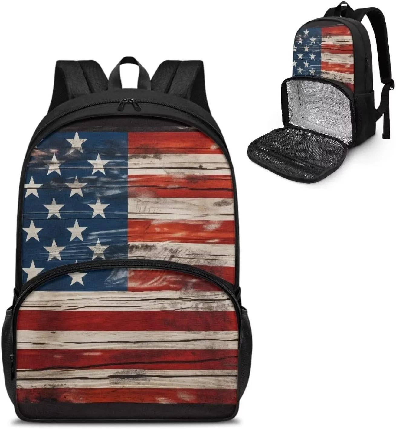 Rnyleeg American Flag Insulated Cooler Backpack Lunch Box Retro Style Shoulder Backpack Thermal Lunchbox Leakproof Waterproof Cooler Bag School Backpack