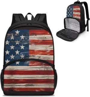 Rnyleeg American Flag Insulated Cooler Backpack Lunch Box Retro Style Shoulder Backpack Thermal Lunchbox Leakproof Waterproof Cooler Bag School Backpack