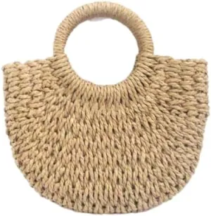 Round straw and paper rope bucket bag, with a retro style, a casual hand-held bag, suitable for vacations and the beach