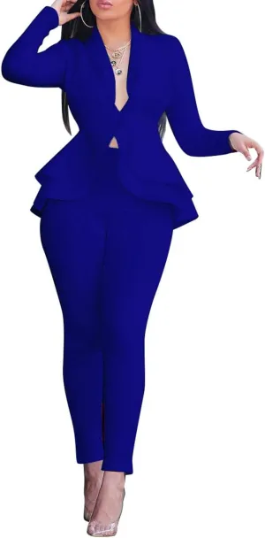 Salimdy Sexy 2 Piece Outfits for Women Long Sleeve Solid Blazer with Pants Casual Elegant Business Suit Sets