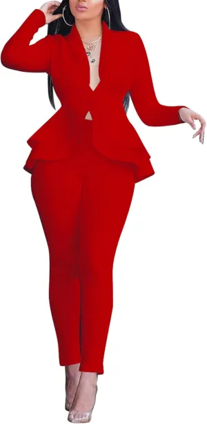 Salimdy Sexy 2 Piece Outfits for Women Long Sleeve Solid Blazer with Pants Casual Elegant Business Suit Sets