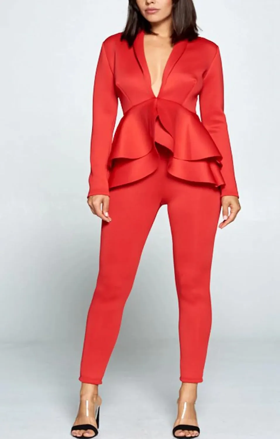 Salimdy Sexy 2 Piece Outfits for Women Long Sleeve Solid Blazer with Pants Casual Elegant Business Suit Sets