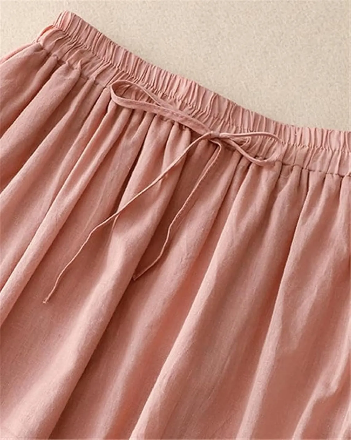 SANGTREE Women's Lace Cotton Linen Skirt Drawstring Waist A Line Beach Flowy Long Skirts