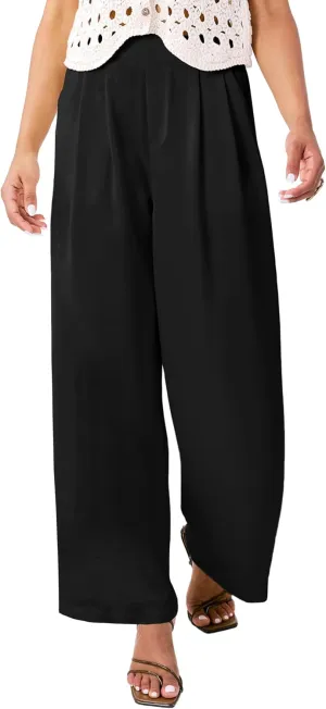 Satin Wide Leg Pants for Women, Casual Palazzo Pants for Women, High Waisted Adjustable Loose Trousers