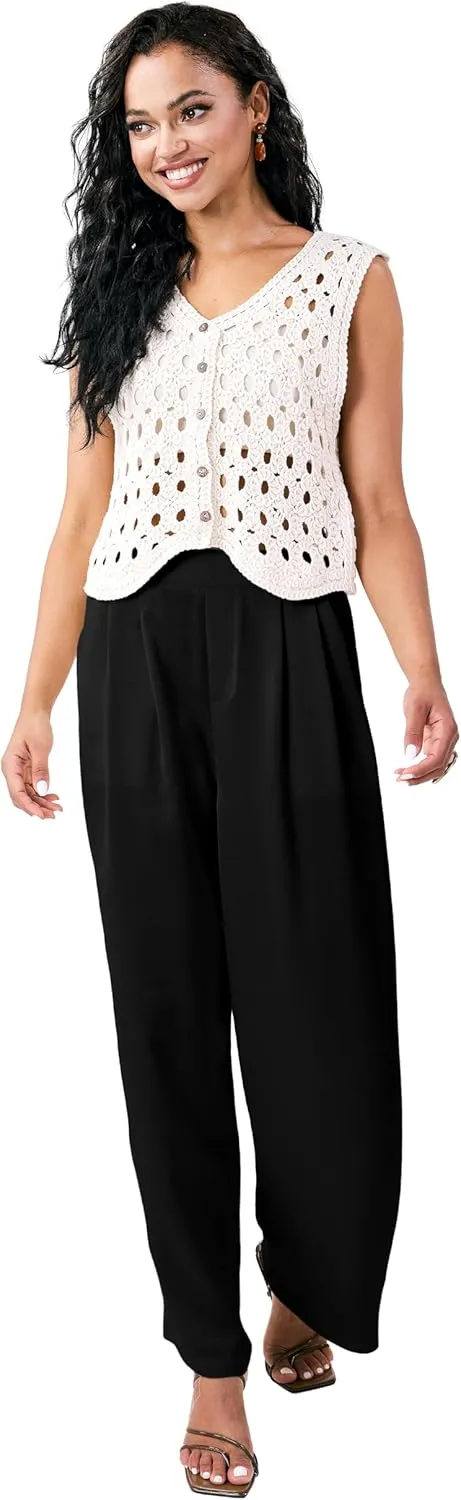 Satin Wide Leg Pants for Women, Casual Palazzo Pants for Women, High Waisted Adjustable Loose Trousers