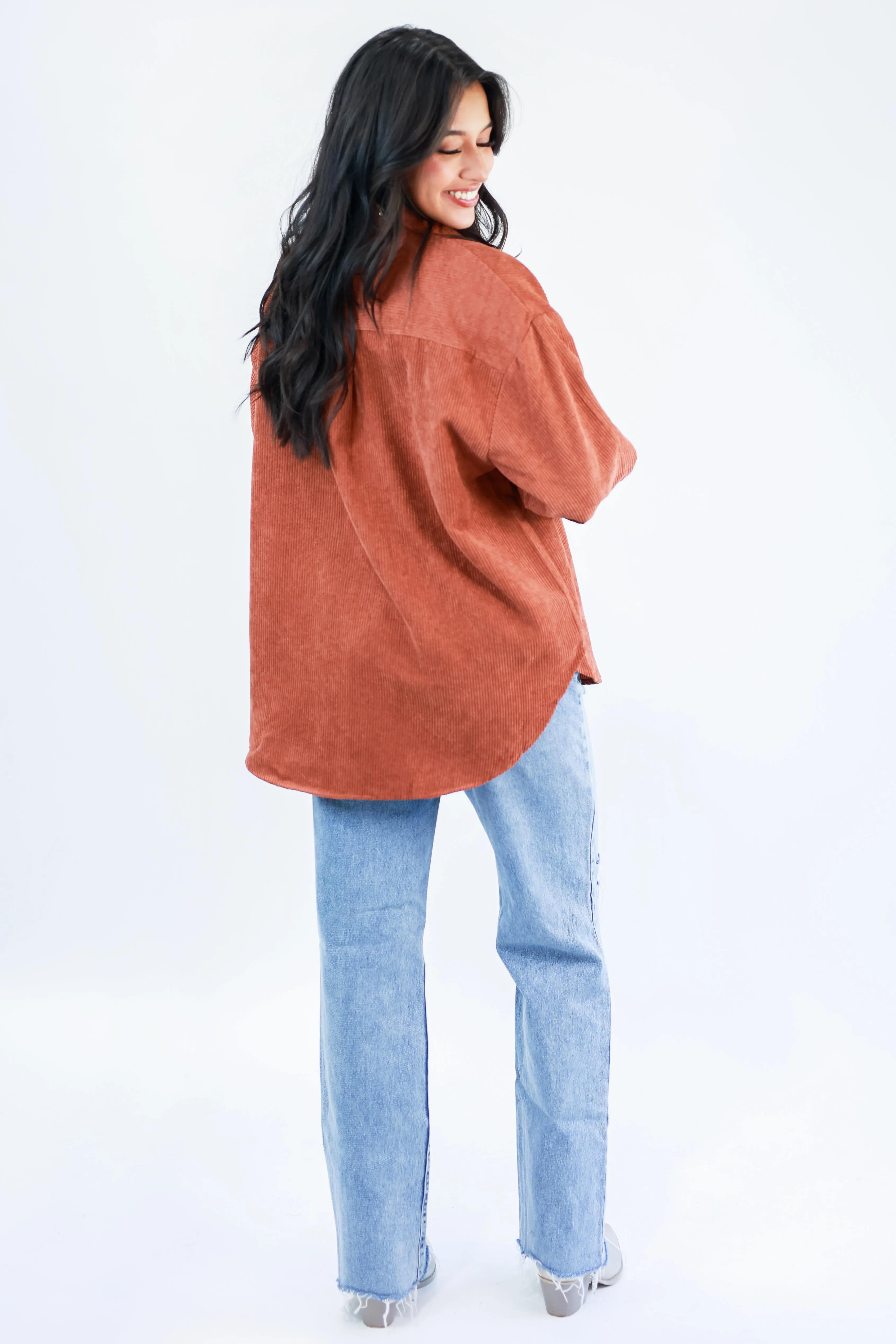Seasonal Comfort Corduroy Shacket In Chestnut