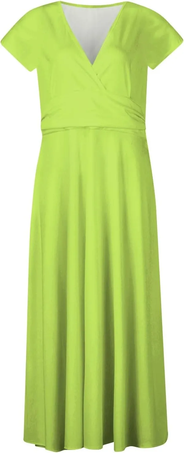 Segaven Sundresses for Women Cap Sleeve Floral Print Sundresses Elegant Wrap V Neck Long Dresses Flowy Trendy Maxi Dress