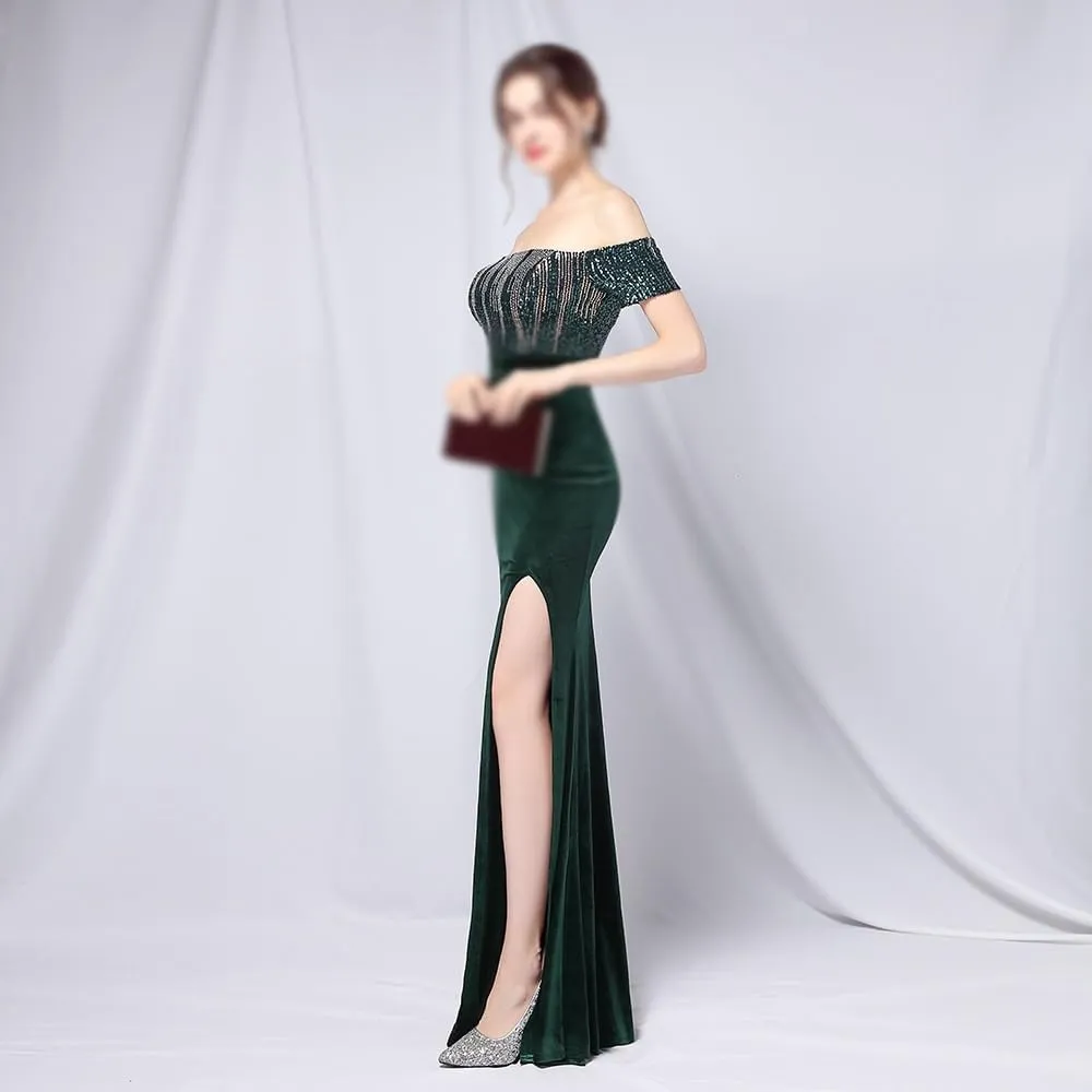 Sequin Long Plus Size Women's Performance Dress, Banquet Evening Dress(XXXX-Large)