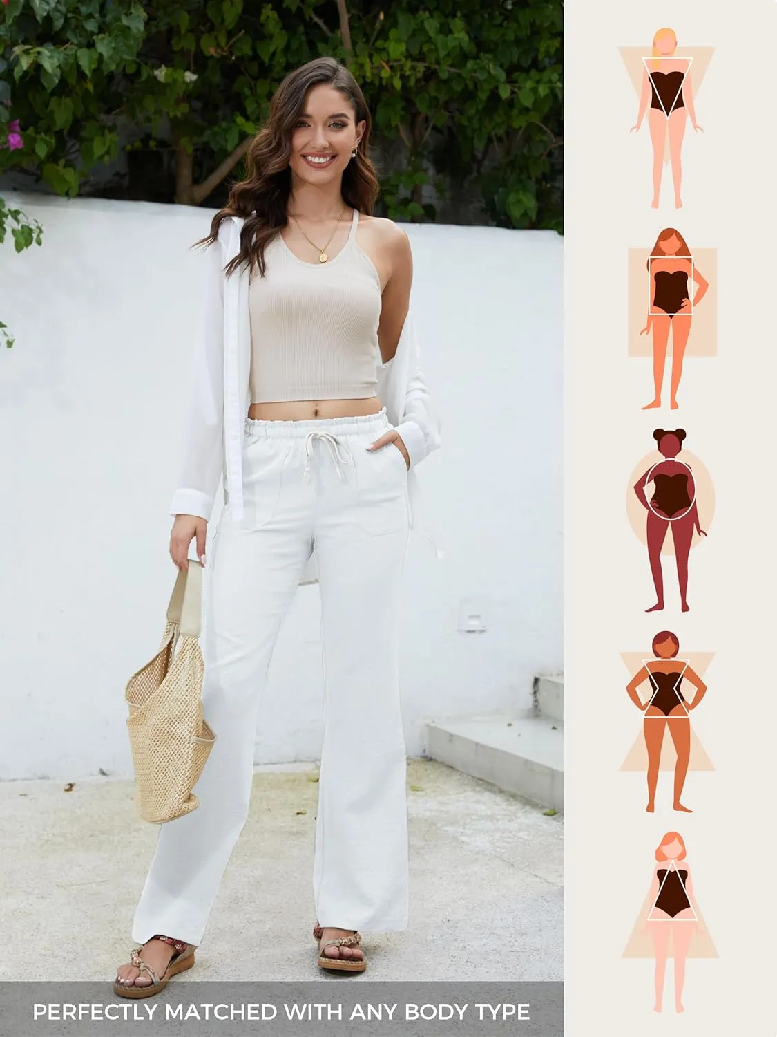 SEVEGO Tall Women Casual Linen Pants 30"/32"/34"/36" Inseam Drawstring Smocked Waist Beach Summer Trousers with Pockets