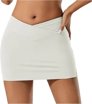 Short Skirts for Women Crossover Stretchy High Waisted Skirt Seamless Smooth Pull on Yoga Tennis Mini Skirts Outfit