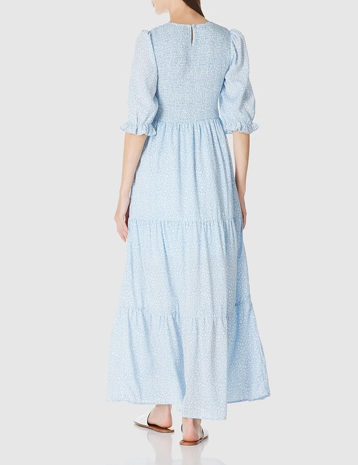 SHUQI Women's Summer Floral Maxi Dress Casual Empire Waist Ruffle Sleeve Long Dresses