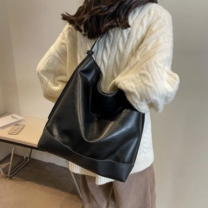 Slouchy Shoulder Bag Trendy Adjustable Hobo Bucket Crossbody Bag Soft Women Handbag Work College Tote Slouchy Purse (Black)