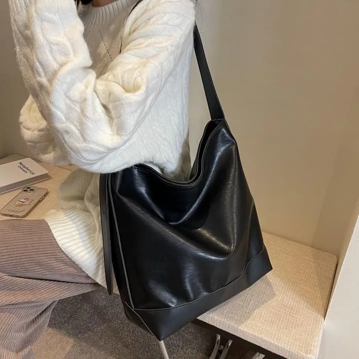 Slouchy Shoulder Bag Trendy Adjustable Hobo Bucket Crossbody Bag Soft Women Handbag Work College Tote Slouchy Purse (Black)