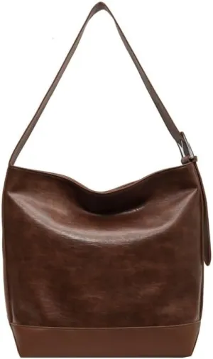 Slouchy Shoulder Bag Trendy Adjustable Hobo Bucket Crossbody Bag Soft Women Handbag Work College Tote Slouchy Purse (Brown)
