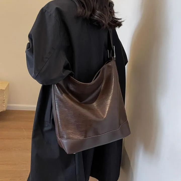Slouchy Shoulder Bag Trendy Adjustable Hobo Bucket Crossbody Bag Soft Women Handbag Work College Tote Slouchy Purse (Coffee)