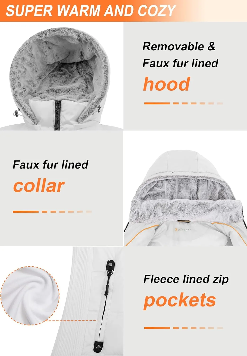 SLOW DOWN Women Down Puffer Jacket with Hood Hooded Winter Down Puffer Coat for Women with Faux-Fur Hood & Collar