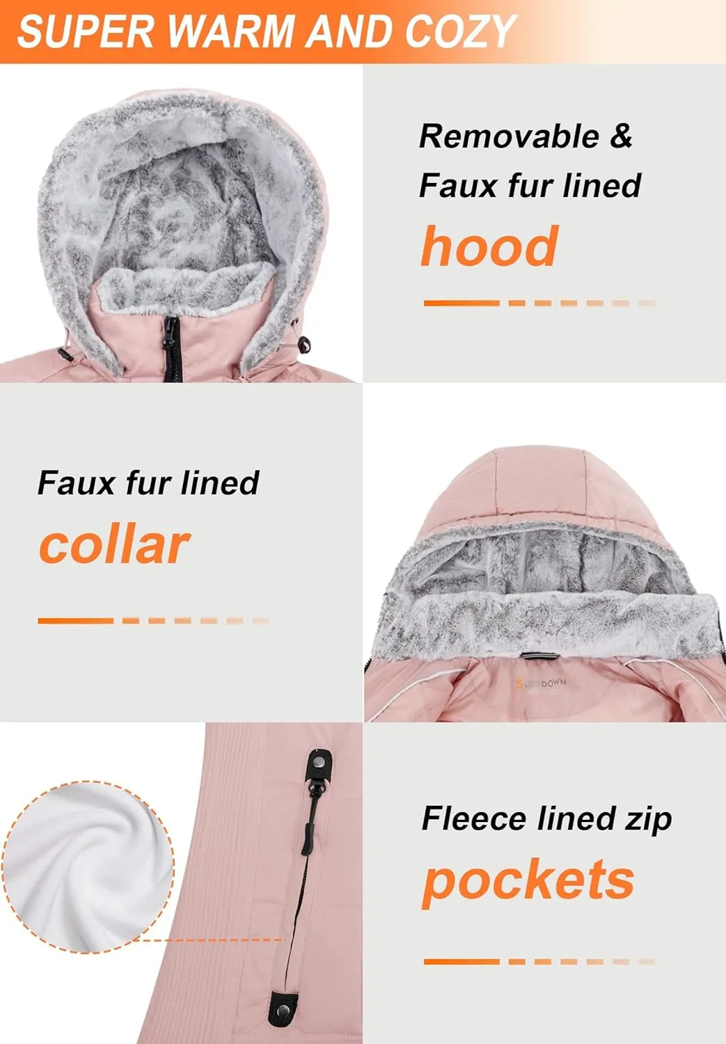 SLOW DOWN Women Down Puffer Jacket with Hood Hooded Winter Down Puffer Coat for Women with Faux-Fur Hood & Collar