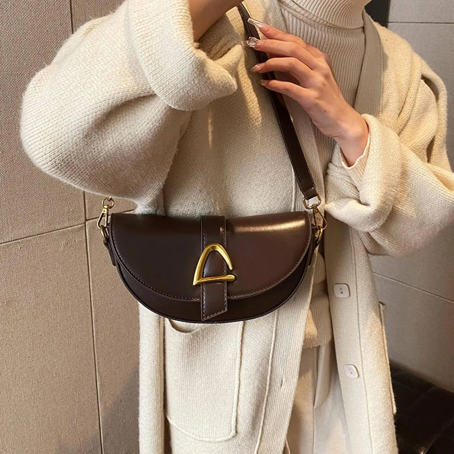 Small Leather Saddle Armpit Bags For Women Summer Chain Shoulder Crossbody Bag Ladies Vintage Underarm Handbags Bolsa