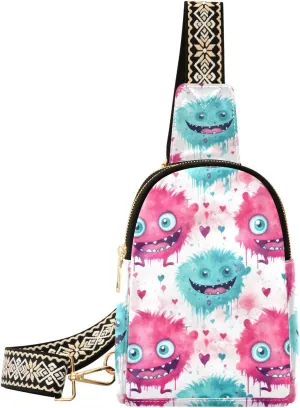 Small Sling Bag for Women Blue Pink Monster Leather Crossbody Bags Chest Bag Waist Packs