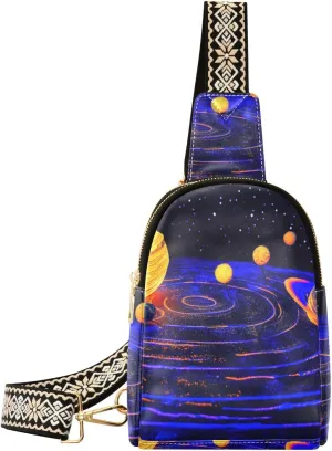 Small Sling Bag for Women Glowing Galaxy Leather Crossbody Bags Chest Bag Waist Packs