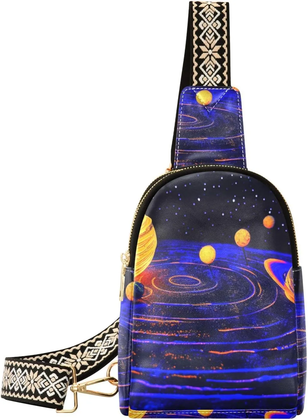 Small Sling Bag for Women Glowing Galaxy Leather Crossbody Bags Chest Bag Waist Packs