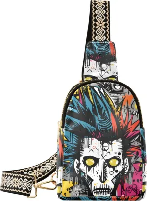 Small Sling Bag for Women Punk Graffiti Leather Crossbody Bags Chest Bag Waist Packs