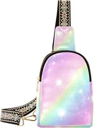 Small Sling Bag for Women Rainbow Star Pattern Leather Crossbody Bags Chest Bag Waist Packs