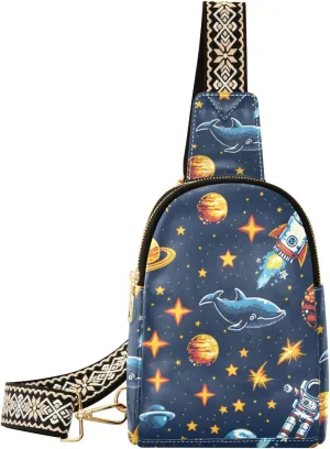Small Sling Bag for Women Space Stars Seamless Pattern Leather Crossbody Bags Chest Bag Waist Packs