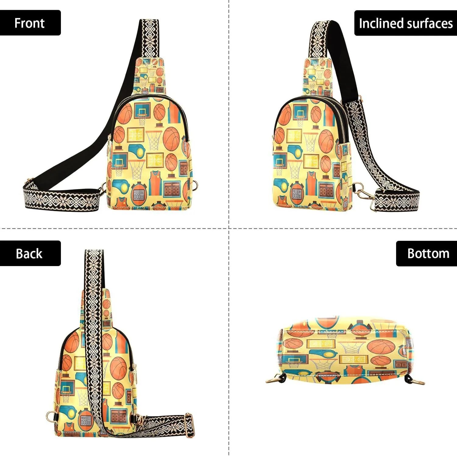Small Sling Bag for Women Sports Pattern with Basketball Leather Fanny Pack Crossbody Bag Retro Style Chest Bag Trendy Fashion Waist Packs for Outdoor Travel Sports Hiking Outfit
