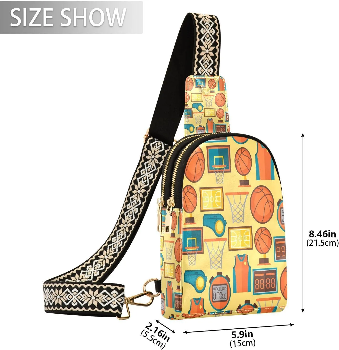 Small Sling Bag for Women Sports Pattern with Basketball Leather Fanny Pack Crossbody Bag Retro Style Chest Bag Trendy Fashion Waist Packs for Outdoor Travel Sports Hiking Outfit