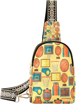 Small Sling Bag for Women Sports Pattern with Basketball Leather Fanny Pack Crossbody Bag Retro Style Chest Bag Trendy Fashion Waist Packs for Outdoor Travel Sports Hiking Outfit