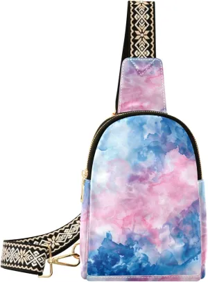 Small Sling Bag for Women Tie Dye Ink Colorful Leather Crossbody Bags Chest Bag Waist Packs