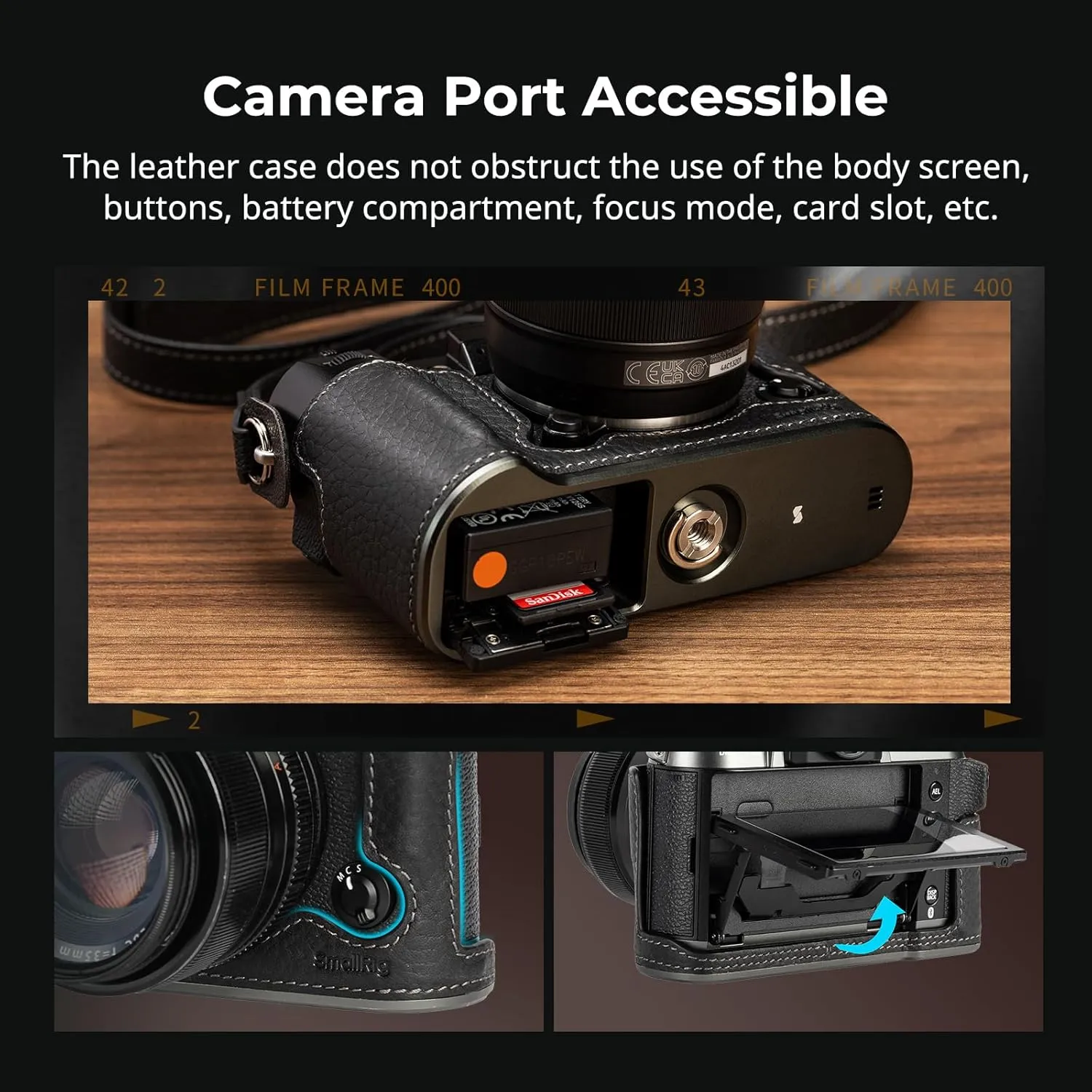SMALLRIG X-T50 Half Leather Case Kit with Shoulder Strap, Retro Style Leather Camera Half Case with Aluminum Alloy Frame for FUJIFILM X-T50 (Black) - 4709