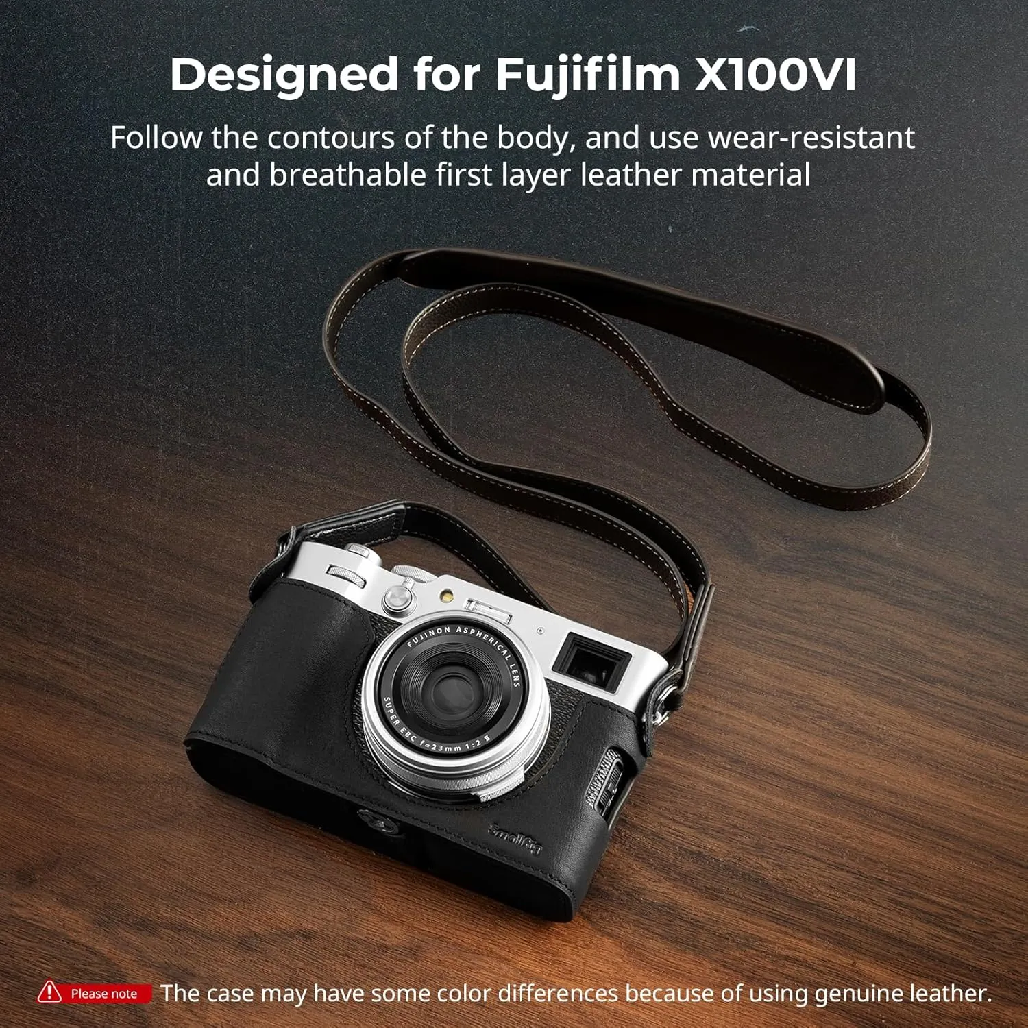 SmallRig X100VI Half Leather Case Kit with Shoulder Strap, Retro Style Leather Camera Half Case with Aluminum Alloy Frame for FUJIFILM X100VI (Black) - 4700